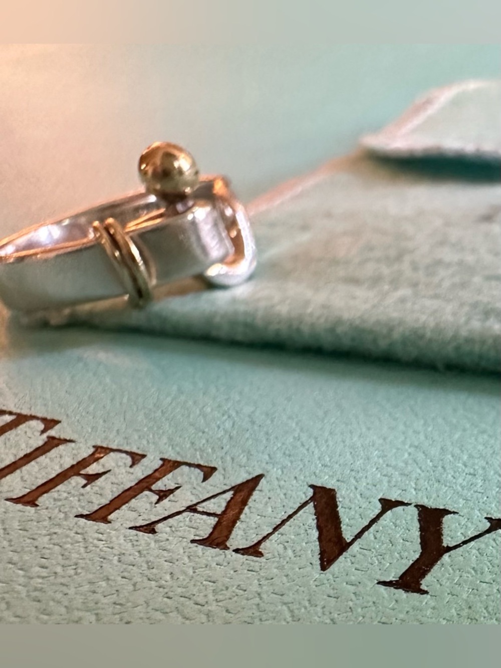 Tiffany And Co Silver 18K Gold Hook And Eye Ring Band Sz 6.25 - Picture 2 of 6